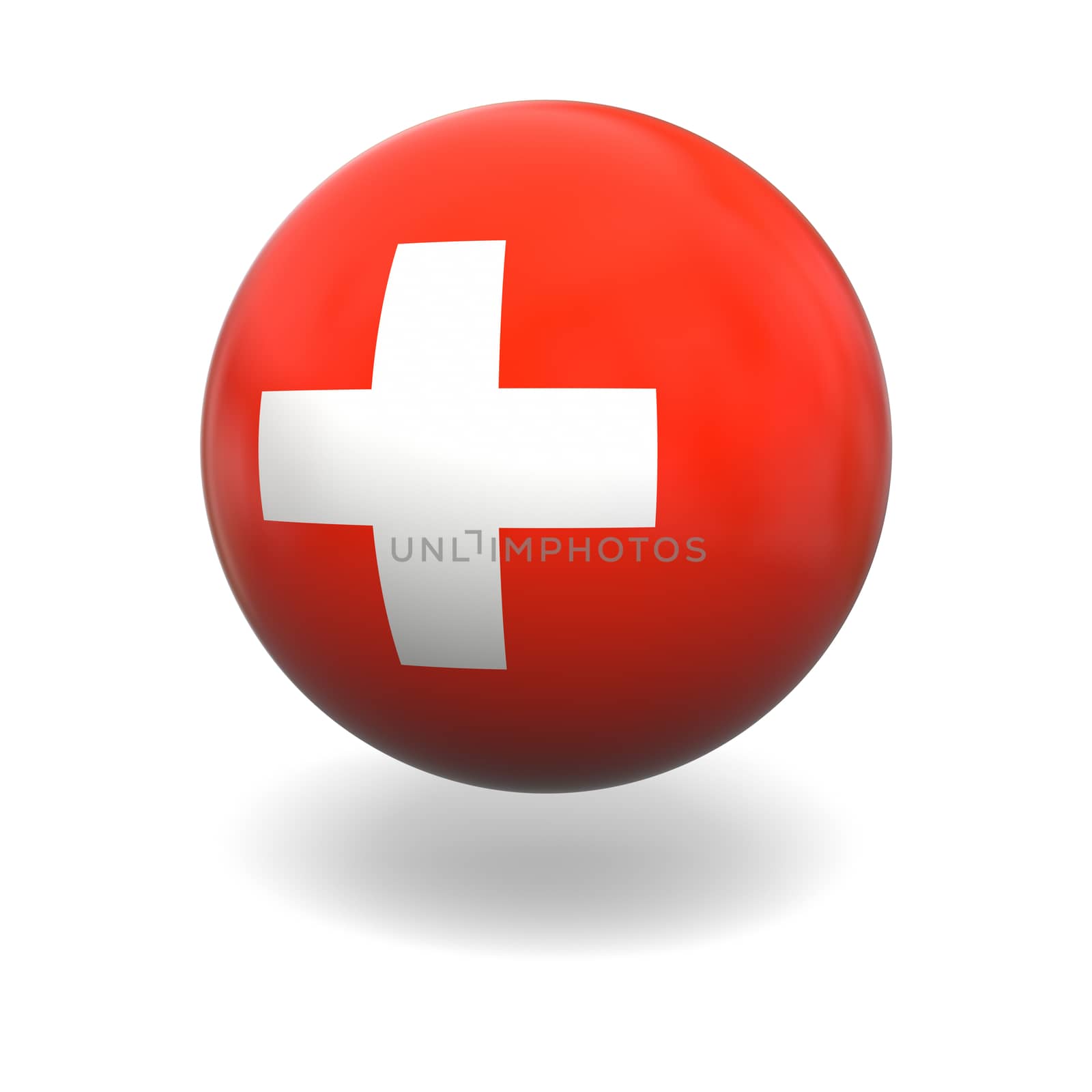 National flag of Switzerland on sphere isolated on white background