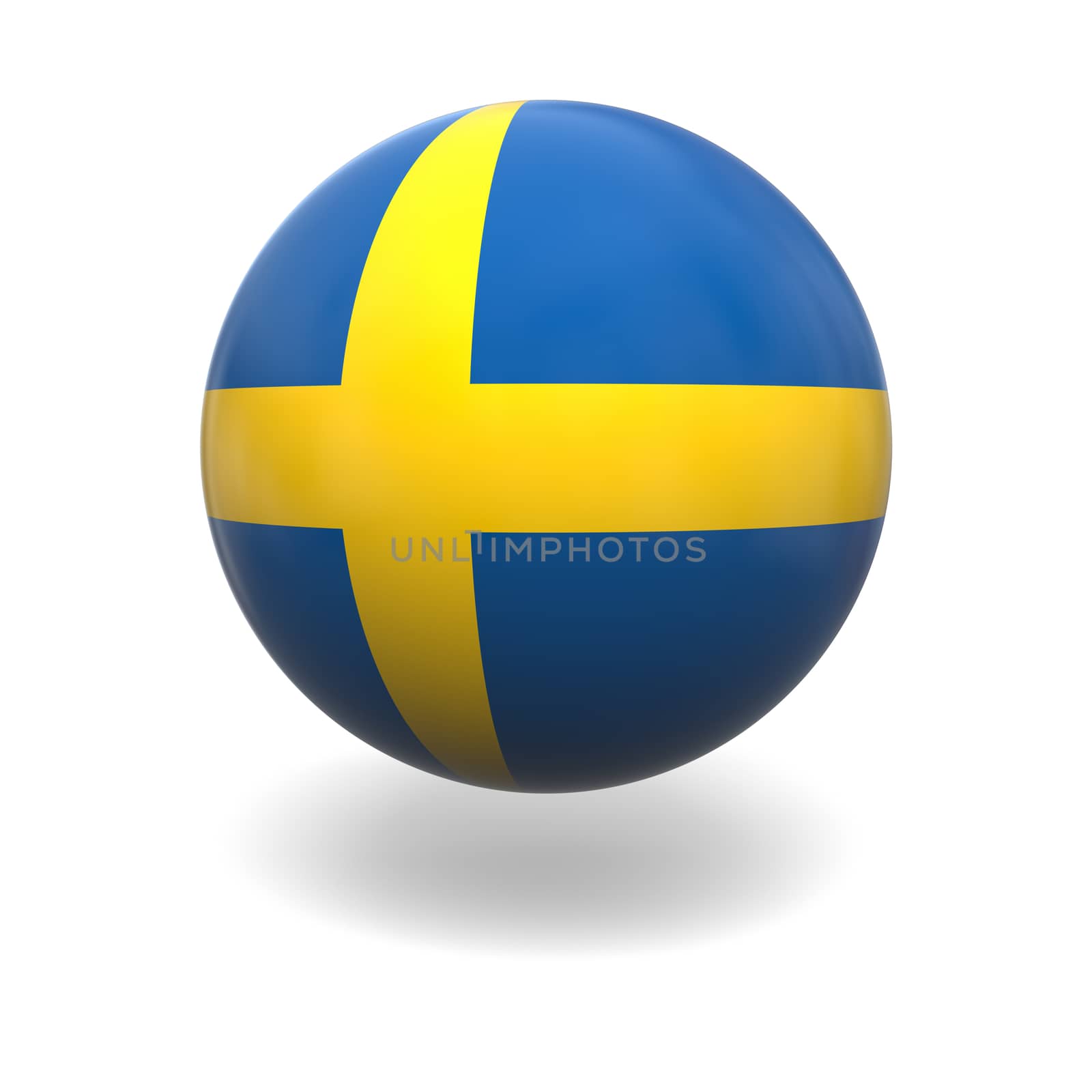 National flag of Sweden on sphere isolated on white background