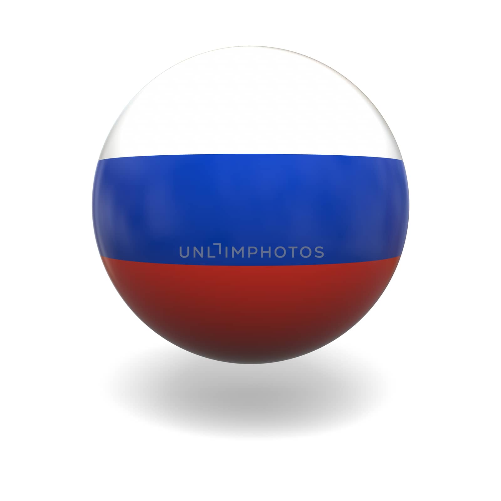 National flag of Russia on sphere isolated on white background