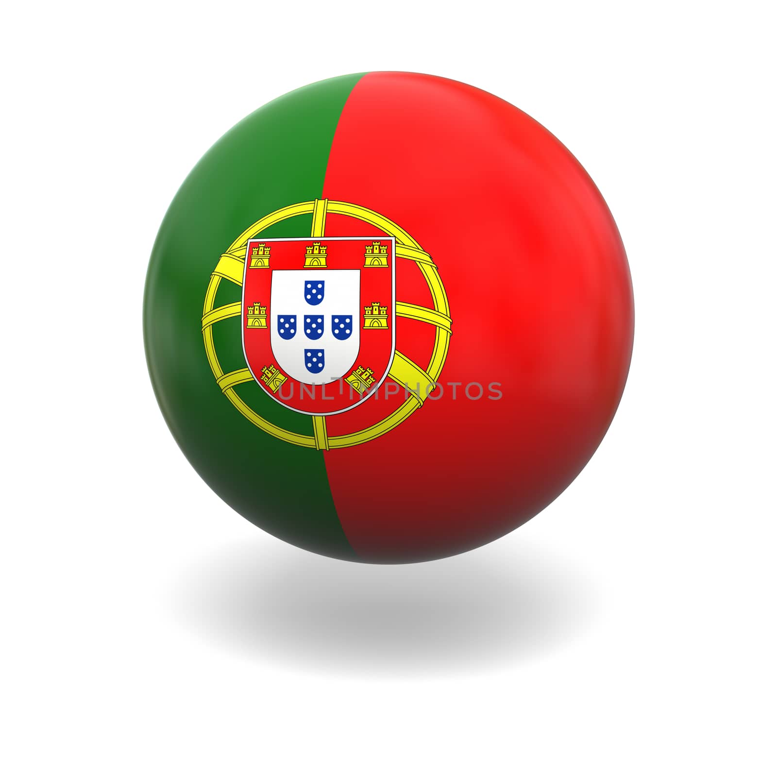National flag of Portugal on sphere isolated on white background
