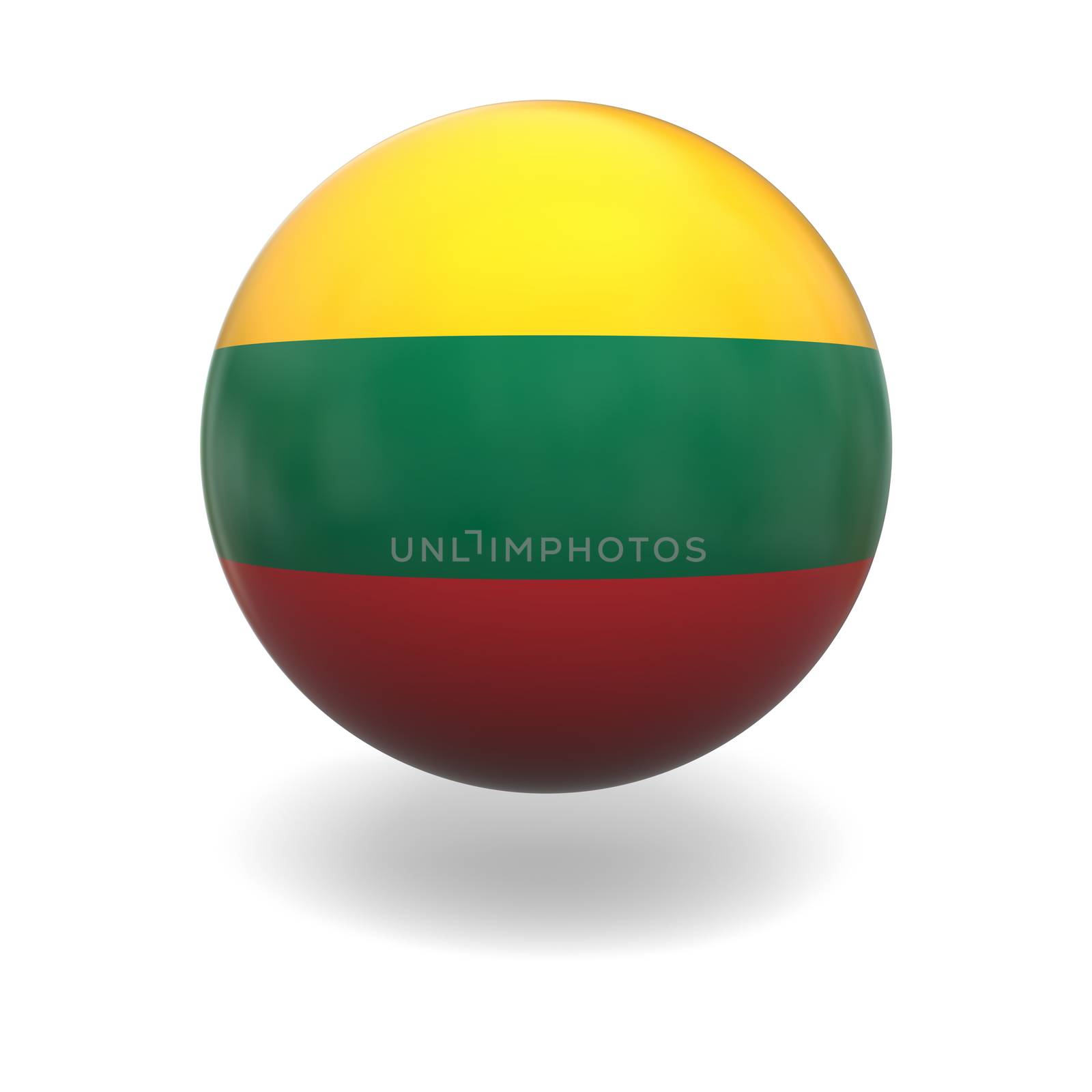 National flag of Lithuania on sphere isolated on white background
