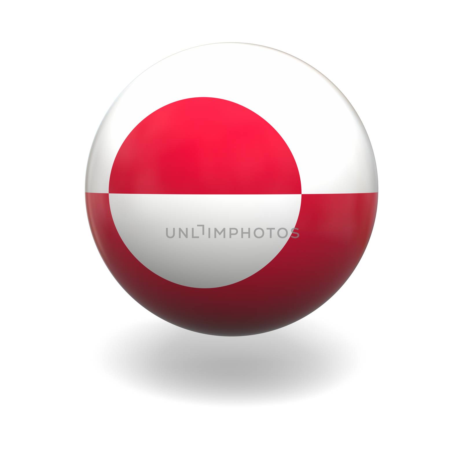 Flag of Greenland on sphere isolated on white background