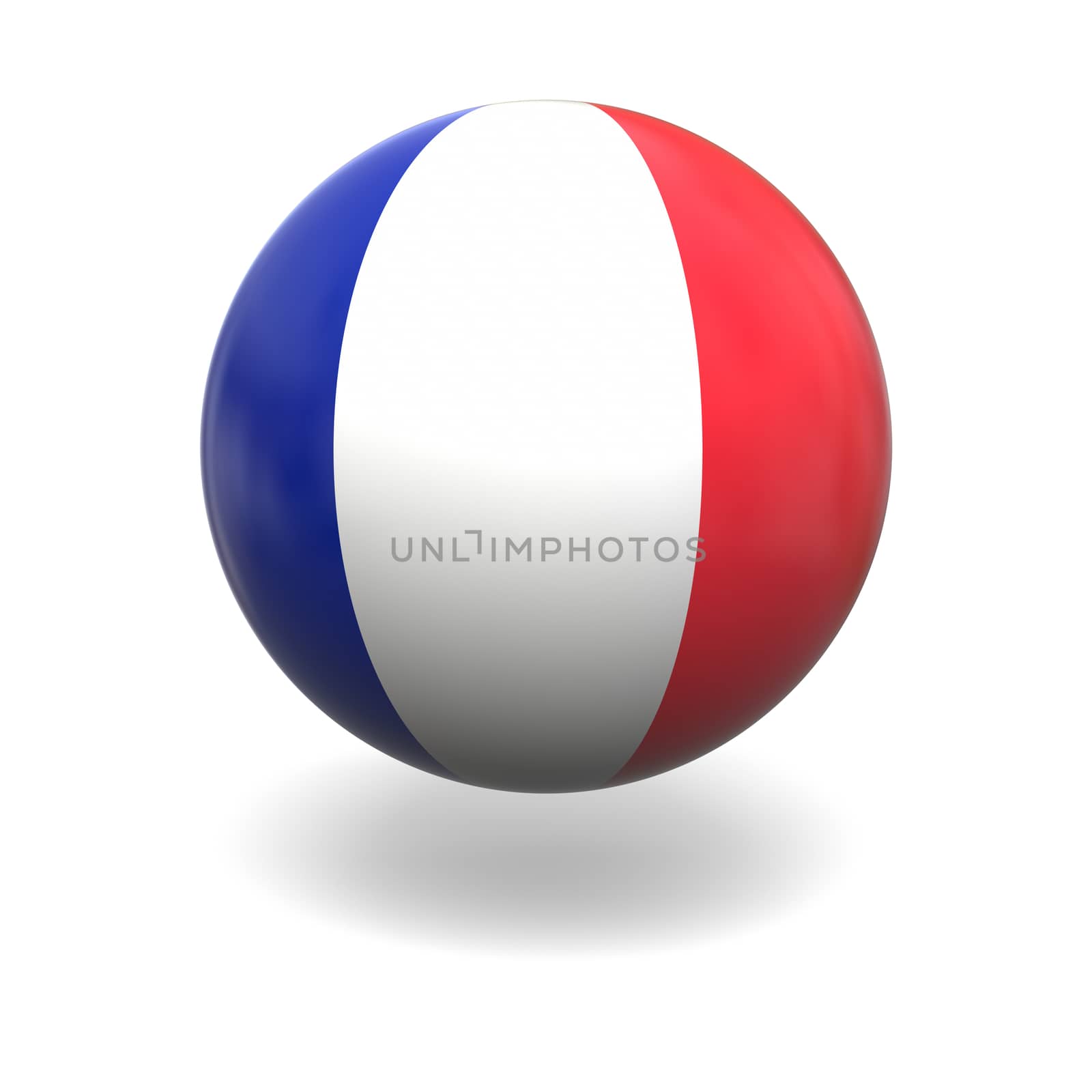 National flag of France on sphere isolated on white background