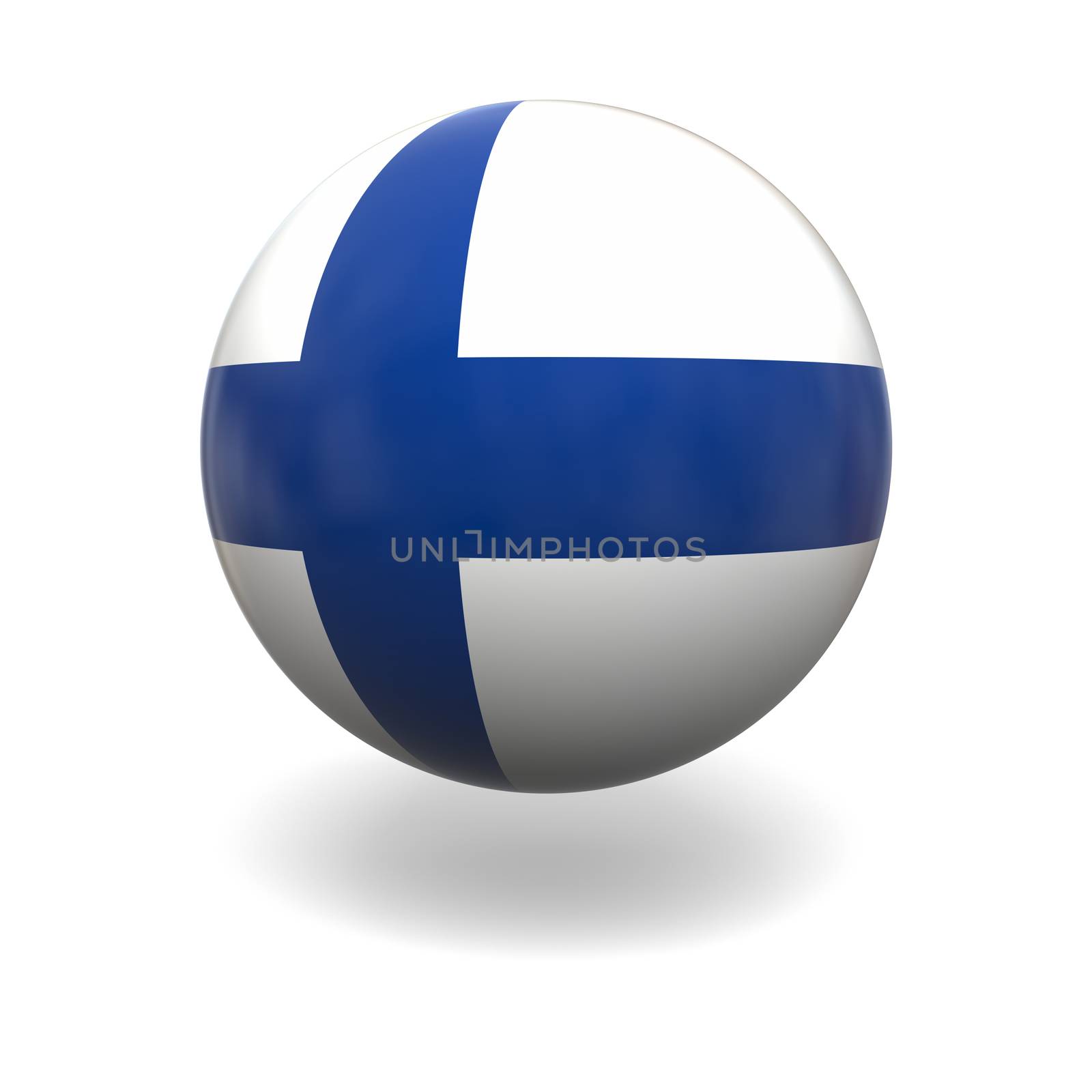 National flag of Finland on sphere isolated on white background