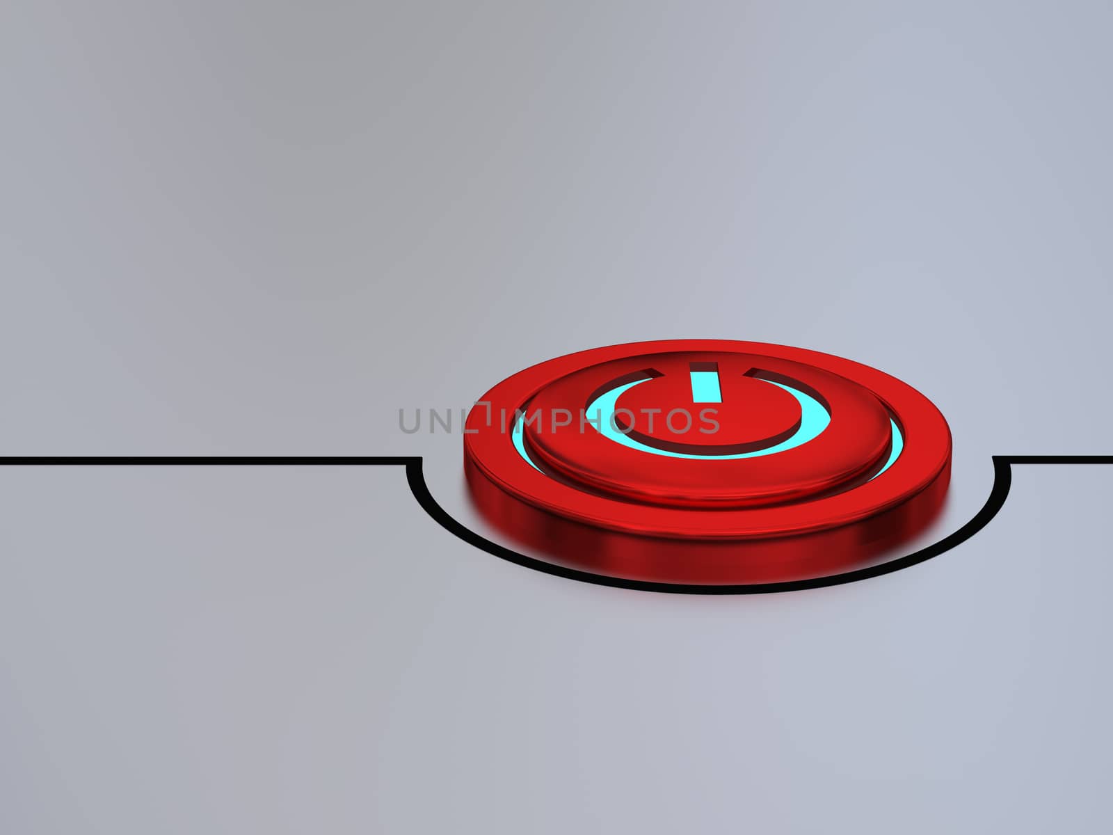Red on-off button illustration with glowing blue light