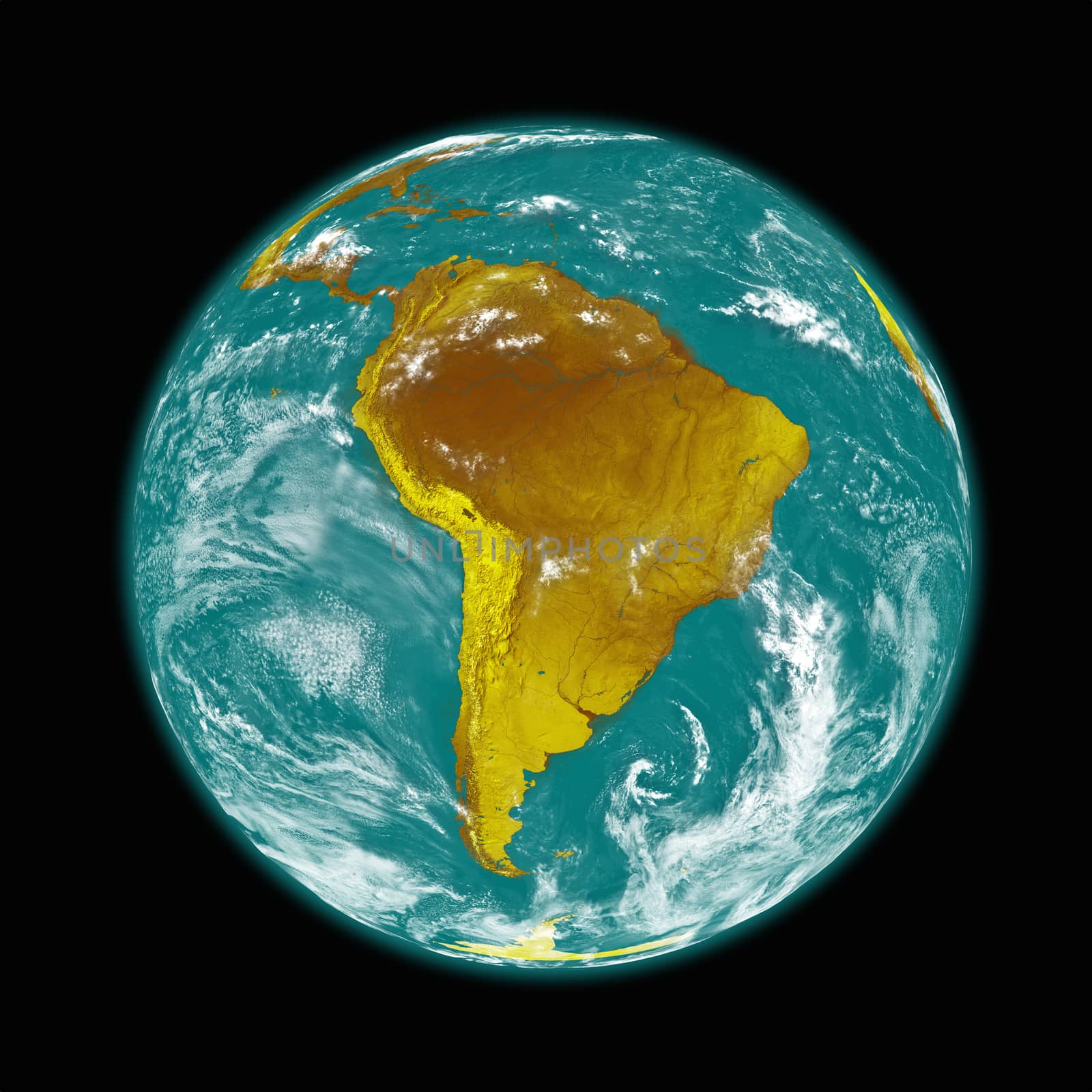 South America on planet Earth isolated on black background. Elements of this image furnished by NASA.