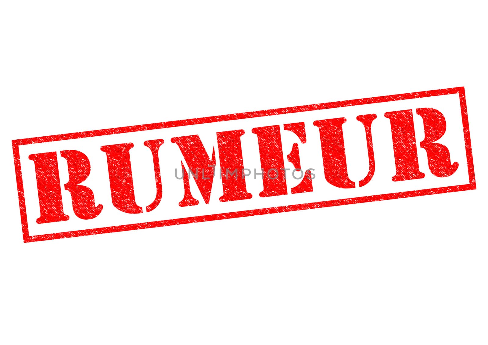 RUMEUR (RUMOR in the French language) red Rubber Stamp over a white background.