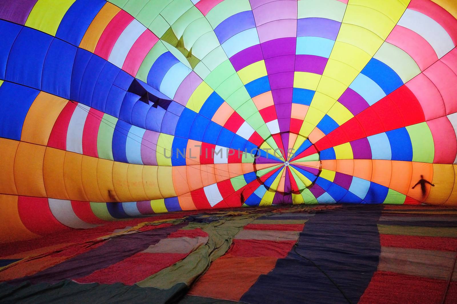 This picture is taken inside of a hot air ballon before raising into the air.
