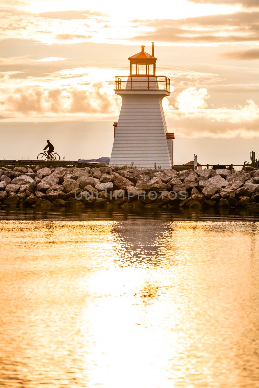 Backlit Lighthouse in Gaspe Peninsula, New Richmond, Quebec, Canada