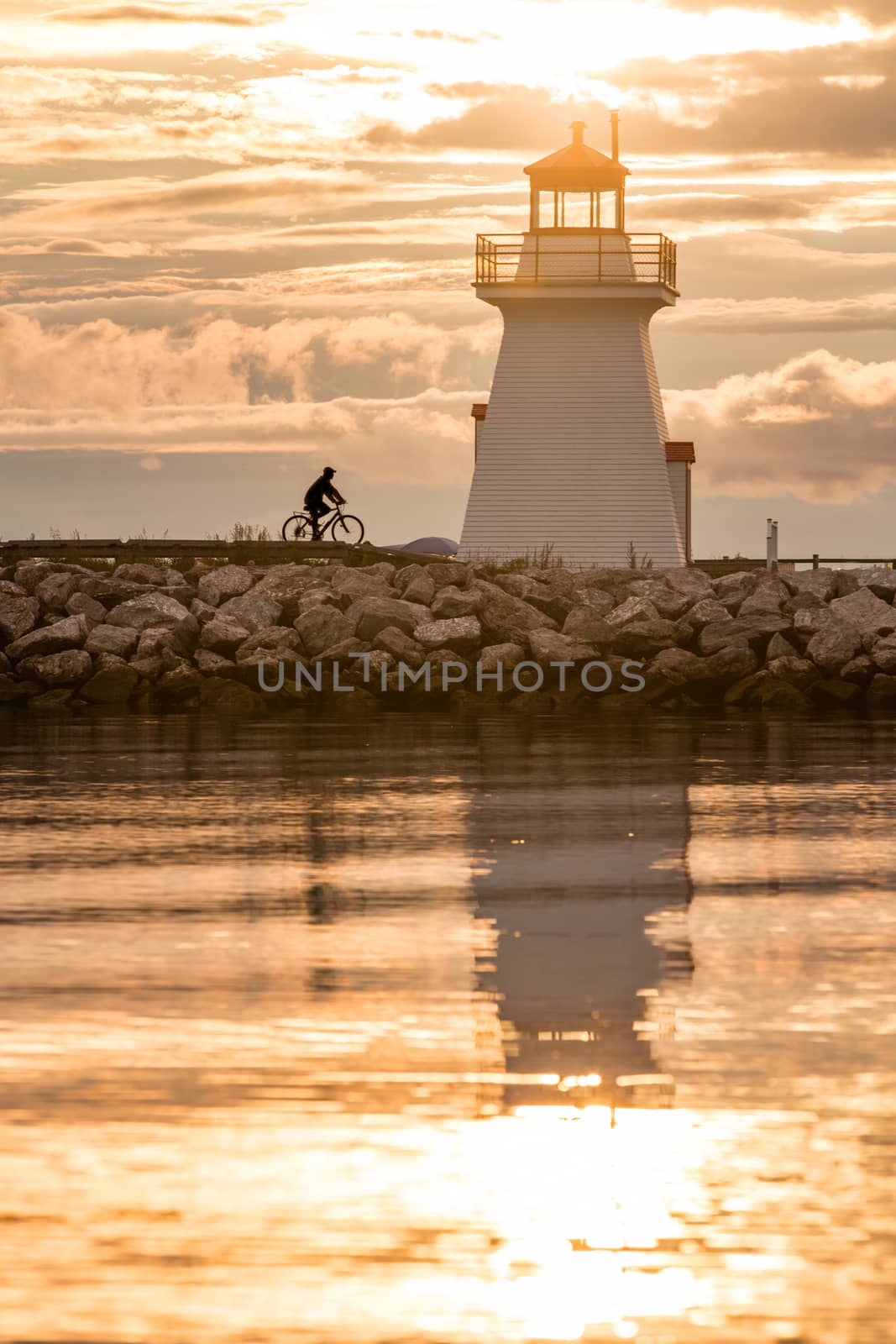 Backlit Lighthouse in Gaspe Peninsula, New Richmond, Quebec, Canada