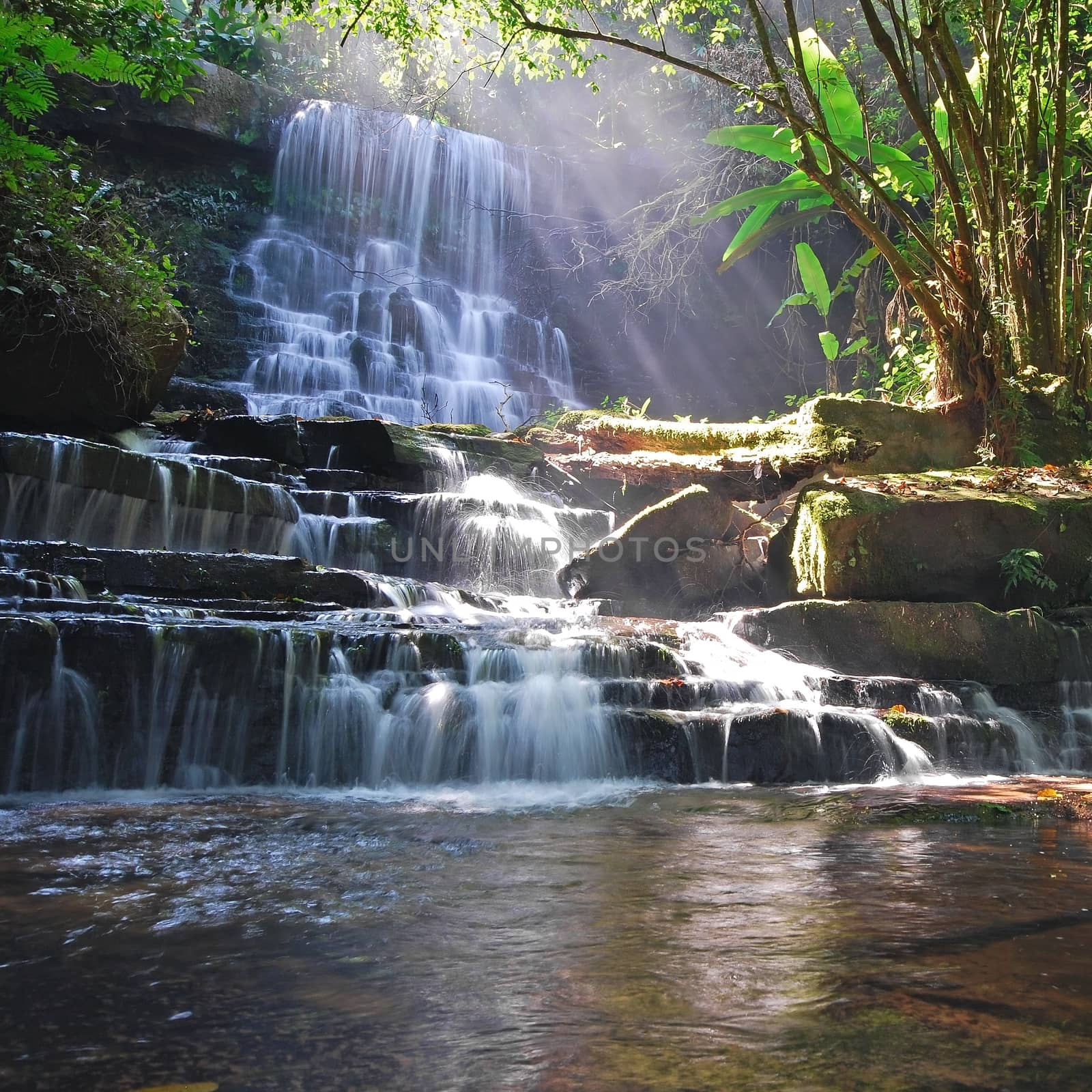 Waterfall in Thai National Park, Man Dang Waterfall, Phuhinrongkla National Park, Petchaboon Province, Thailand, in summer season