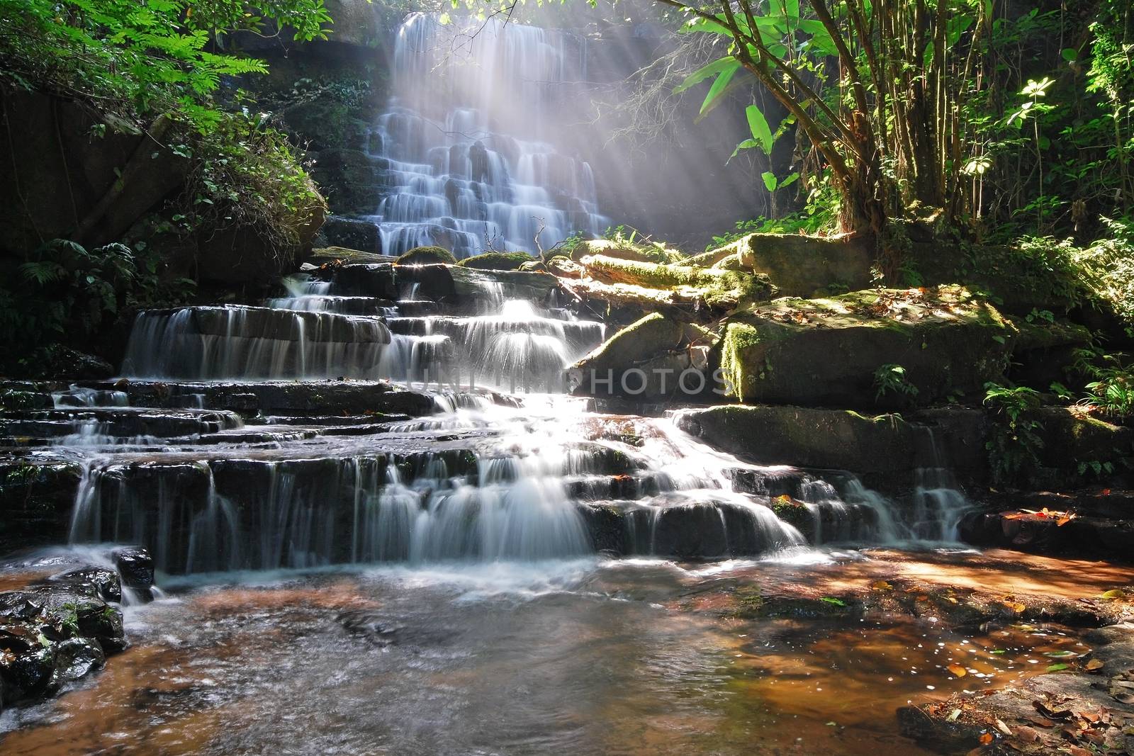 Waterfall in Thai National Park, Man Dang Waterfall, Phuhinrongkla National Park, Petchaboon Province, Thailand, in summer season