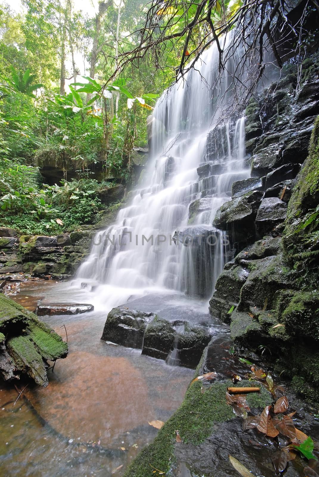 Waterfall in Thai National Park, Man Dang Waterfall, Phuhinrongkla National Park, Petchaboon Province, Thailand, in summer season