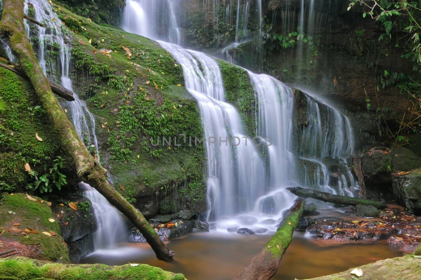 Waterfall in Thai National Park, Man Dang Waterfall, Phuhinrongkla National Park, Petchaboon Province, Thailand, in summer season