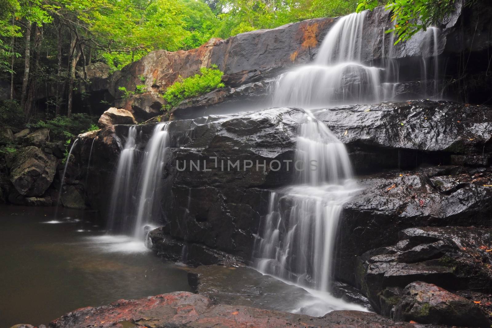 Waterfall in Thai National Park, Pangsida Waterfall, Pangsida National Park, Srakaew Province, Thailand 