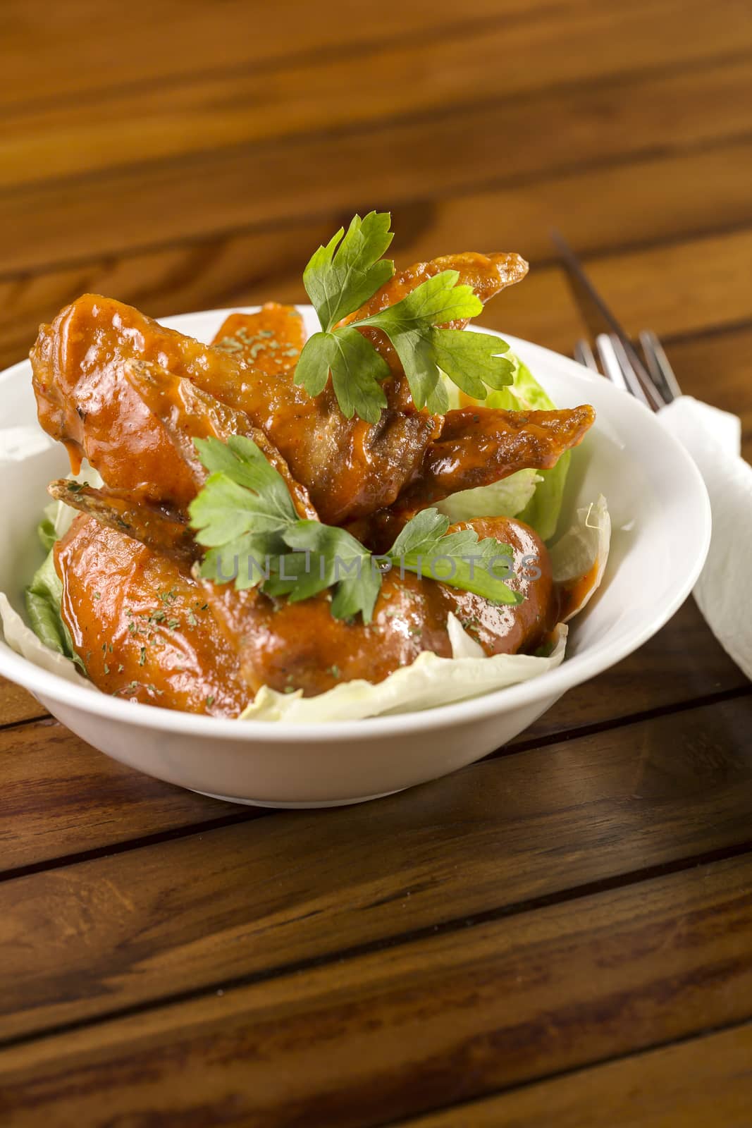 A bowl of Spicy Chicken Wings ready to be served. 