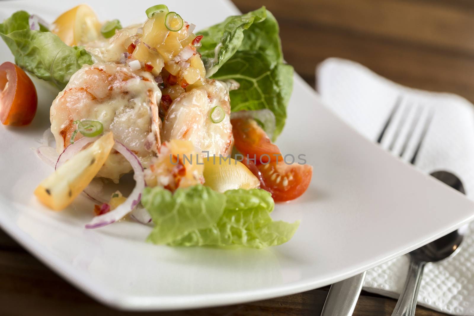 A plate of delicate creamy prawn ready to be served.