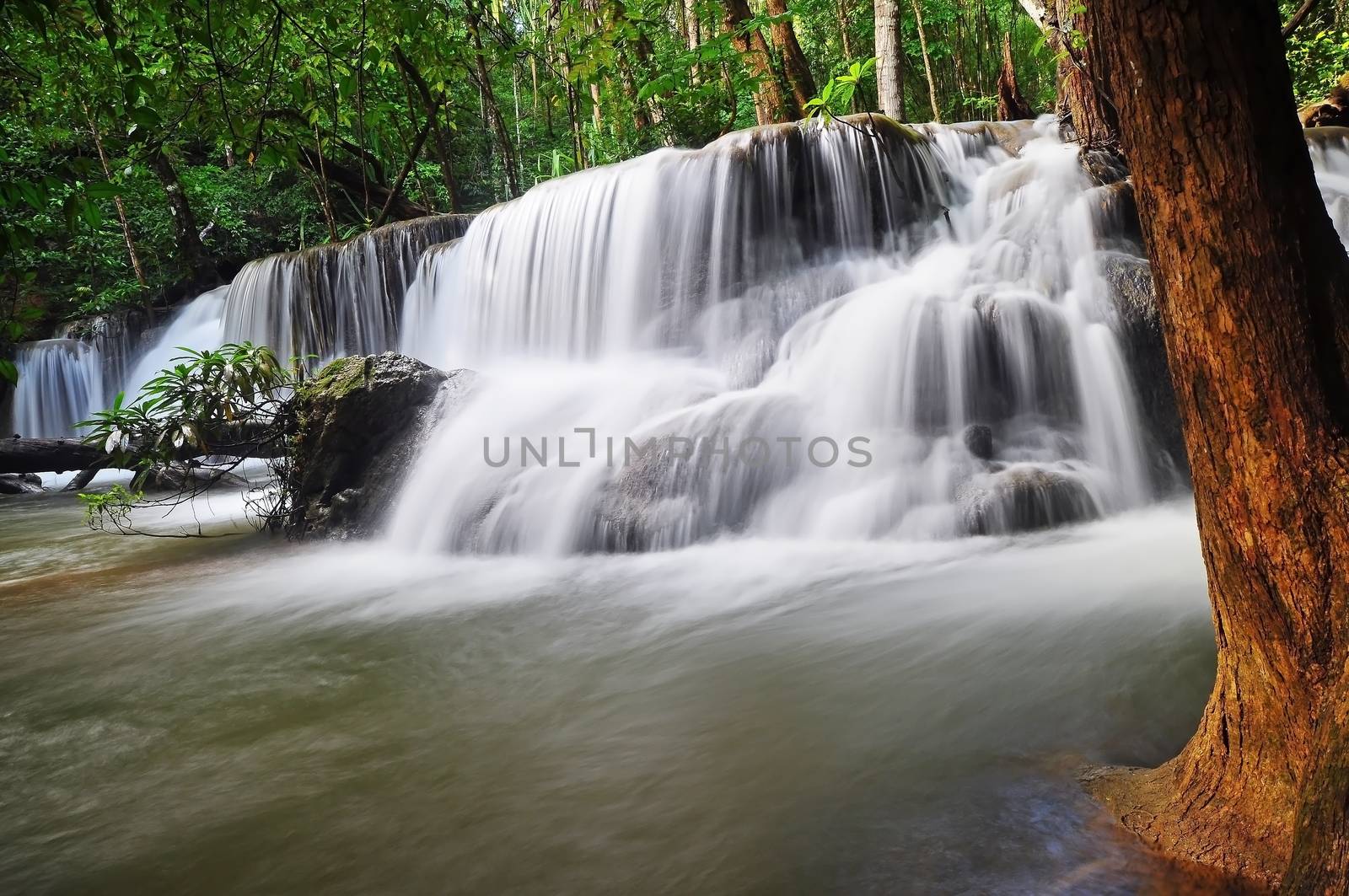 Waterfall in Thai National Park, Huay Mae Khamin Waterfall, Sai Yok National Park, Kanchanaburi, Thailand