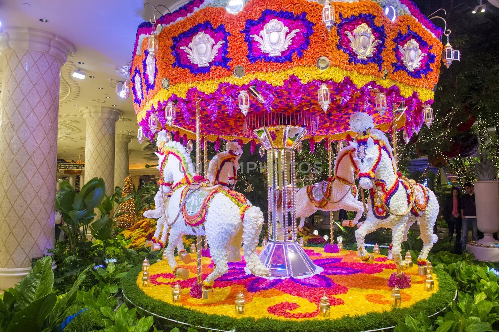 LAS VEGAS -NOV 24 : Flowers installation at the Wynn Hotel and casino on November 24 2013 in Las Vegas. The installation made of 110,000 flowers and designed by Preston Bailey 