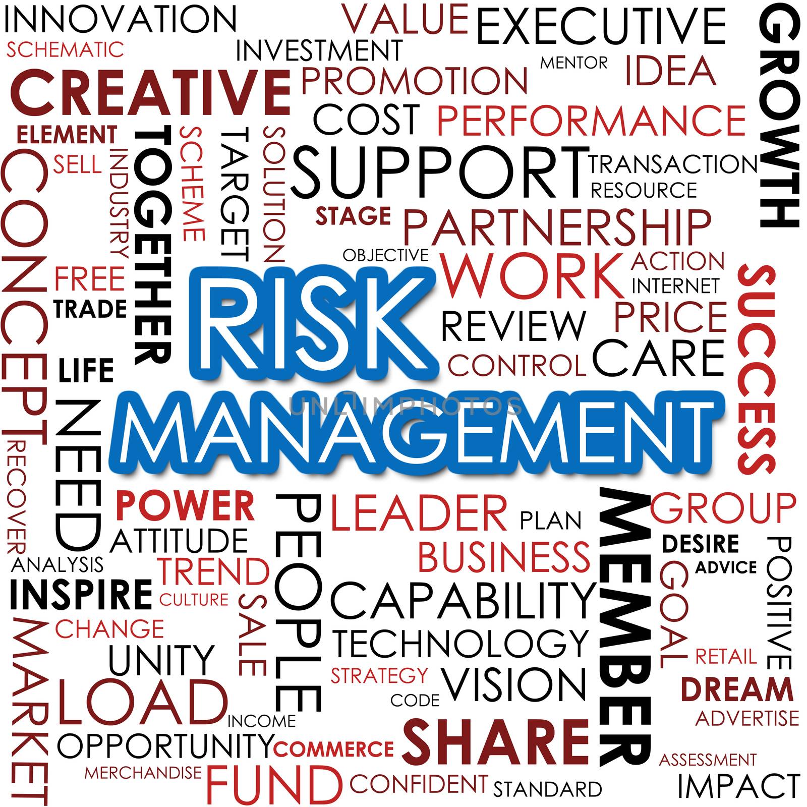 Risk management word cloud image with hi-res rendered artwork that could be used for any graphic design.