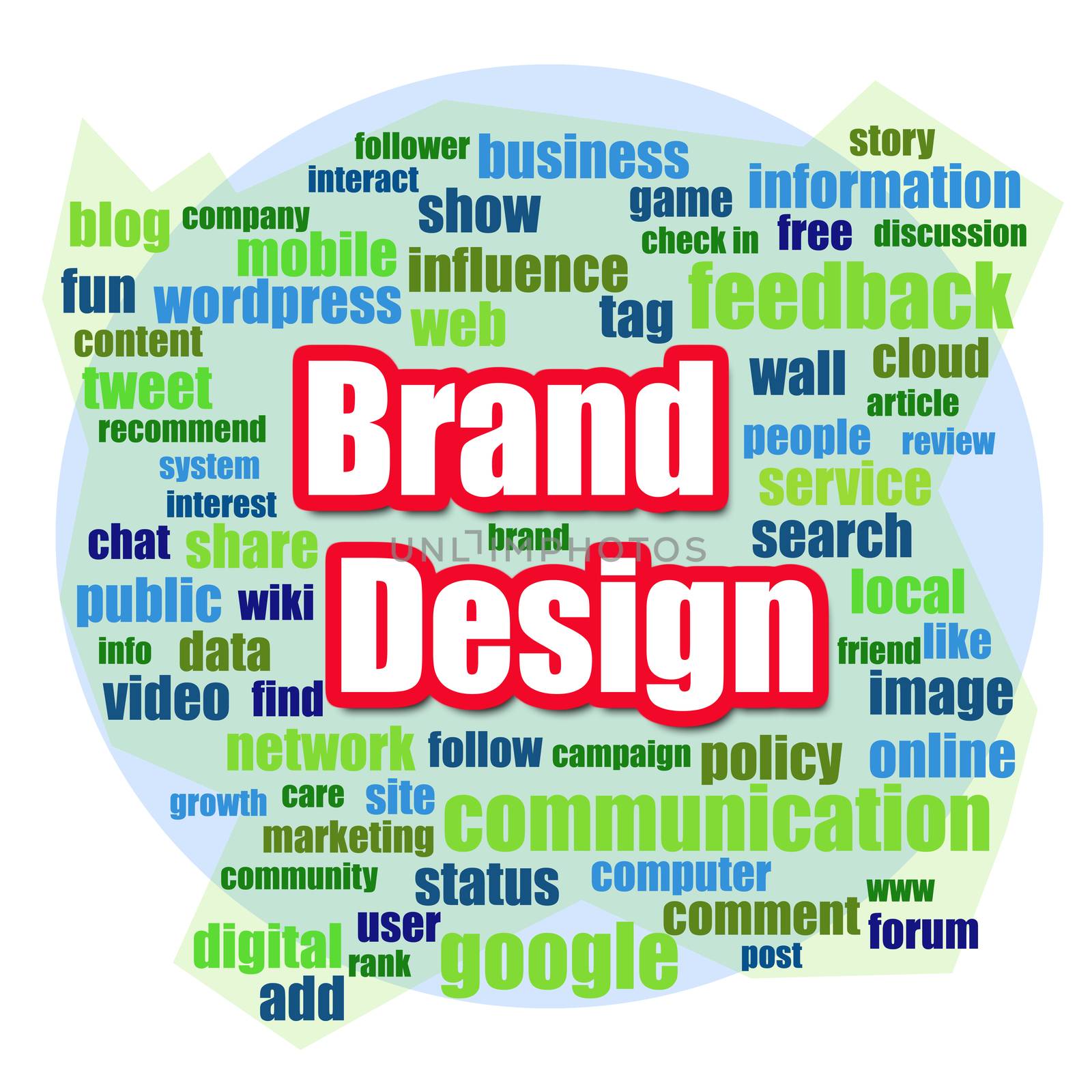 Brand design word cloud image with hi-res rendered artwork that could be used for any graphic design.
