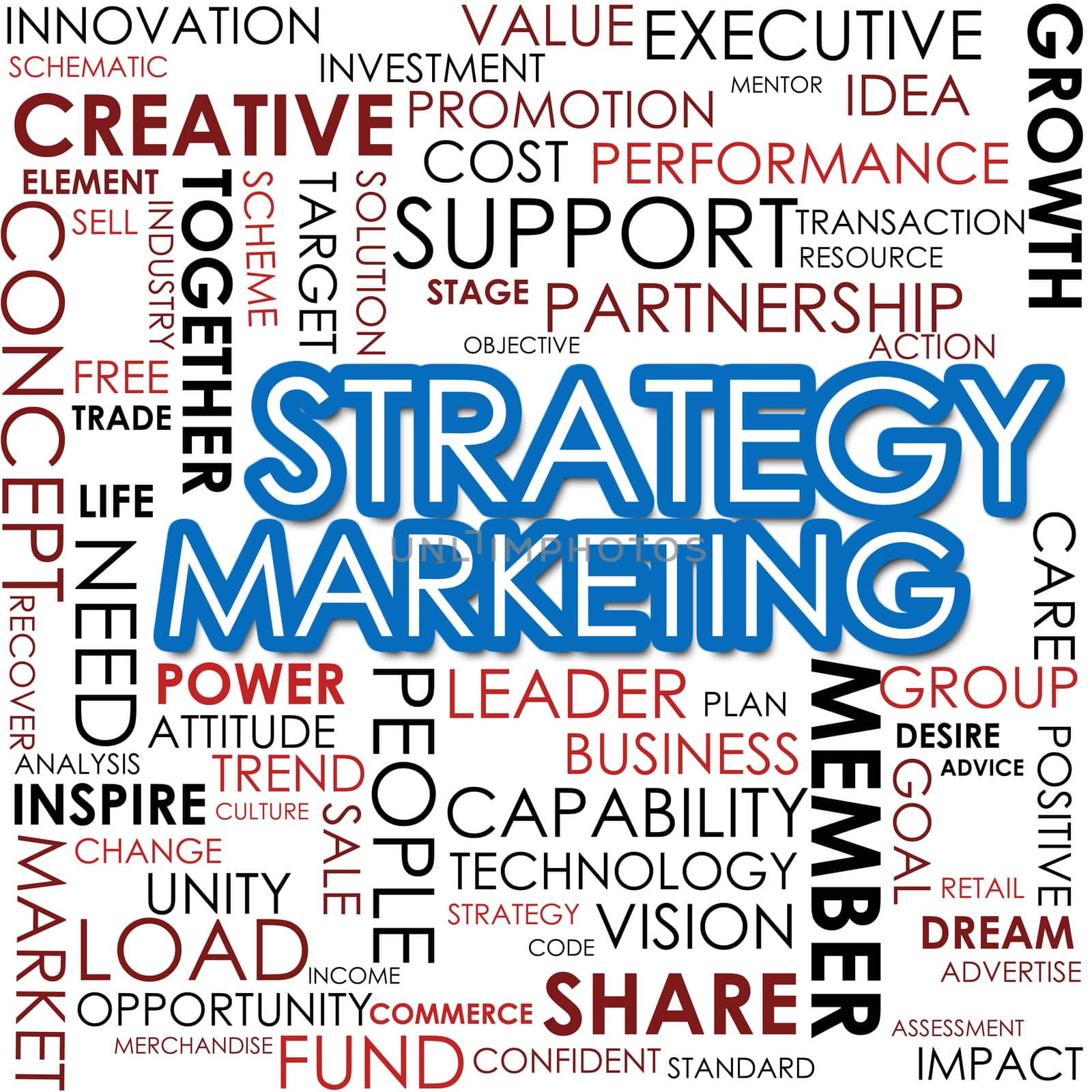 Strategy marketing word cloud image with hi-res rendered artwork that could be used for any graphic design.