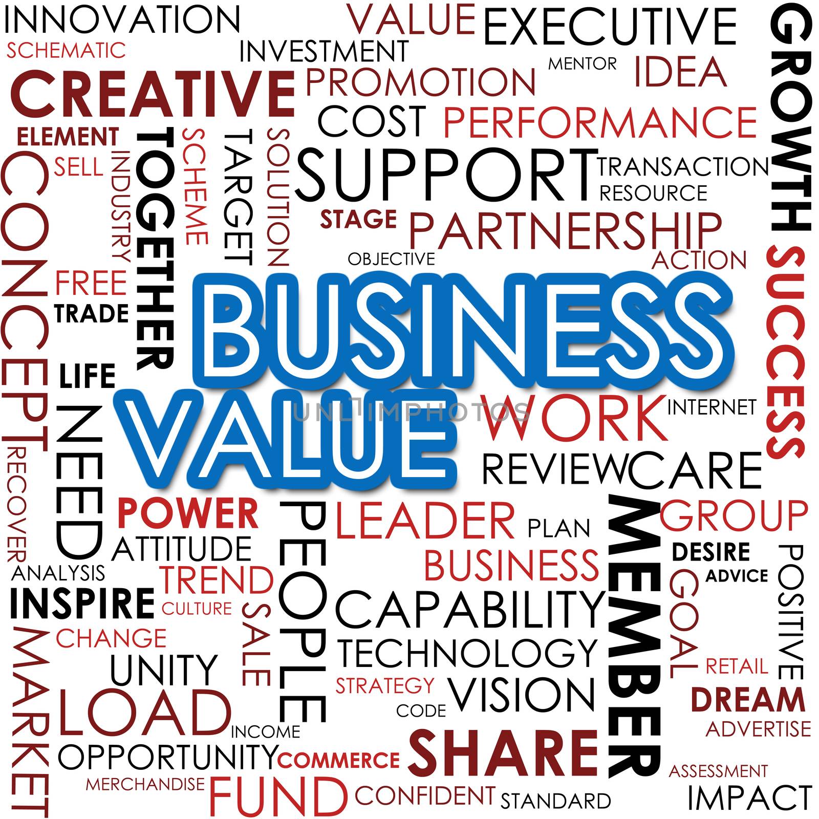 Business value word cloud image with hi-res rendered artwork that could be used for any graphic design.