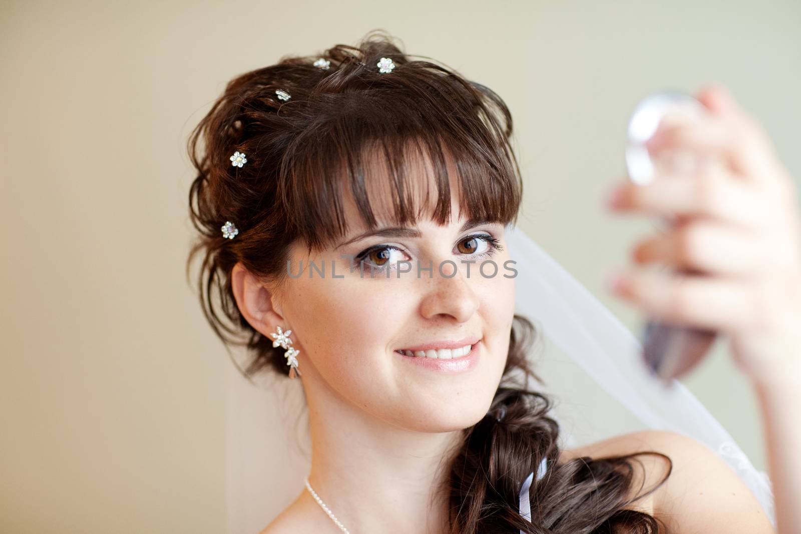 bride with mirror