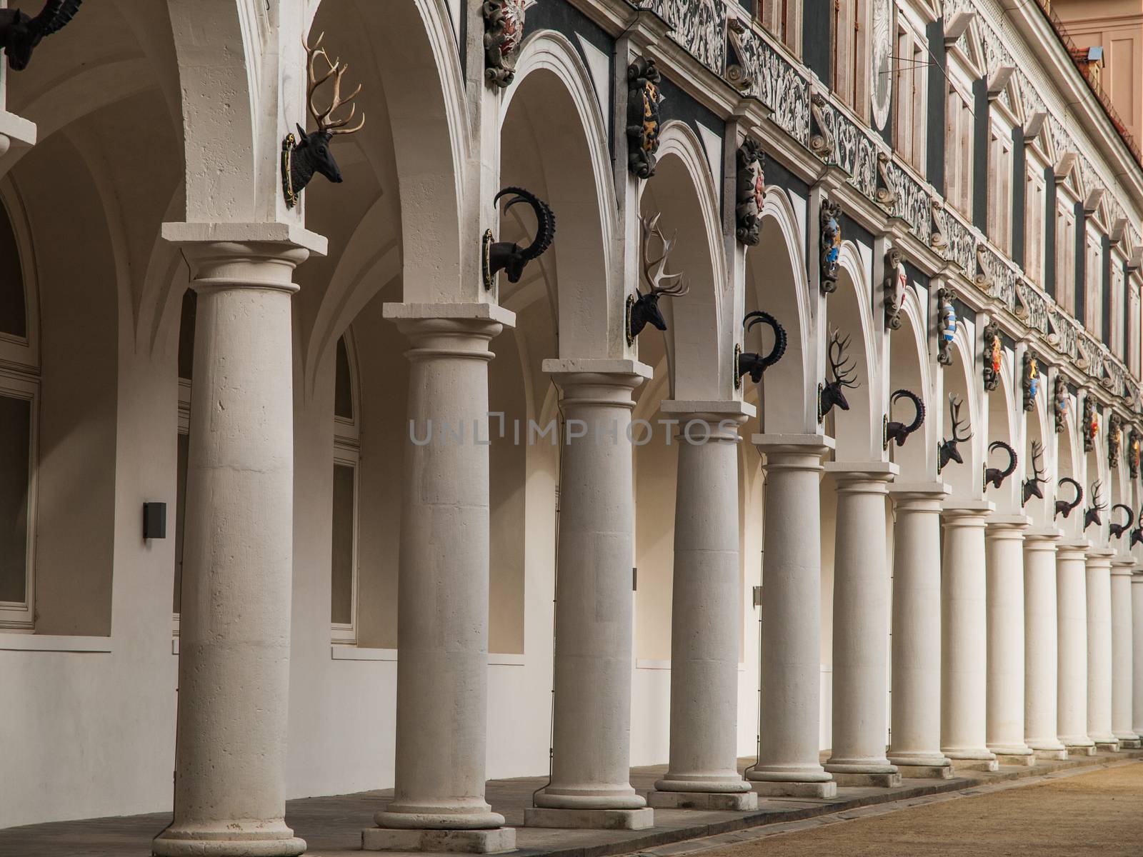 Traditional cloister with hunt scalps in Dresden (Germany)