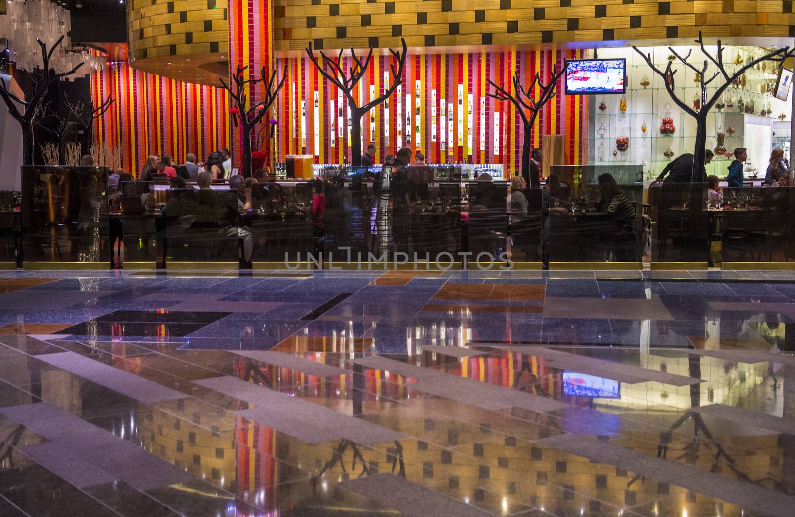 LAS VEGAS - JAN 13 : The interior of Aria Resort and Casino in Las Vegas on January 13 2014. The Aria was opened on 2009 and is the world's largest hotel to receive LEED Gold certification