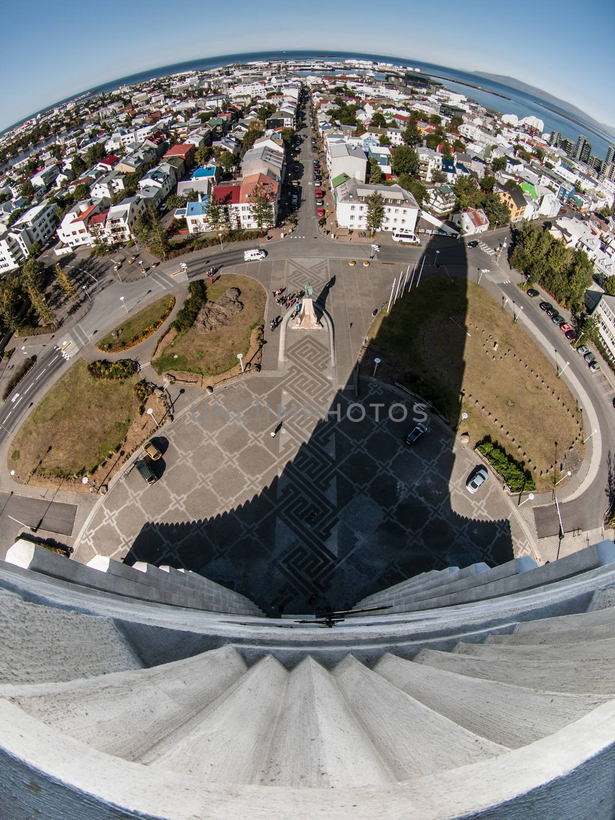 Fisheye view from Hallgrimskirkja cathedral (Reykjavik, Iceland)