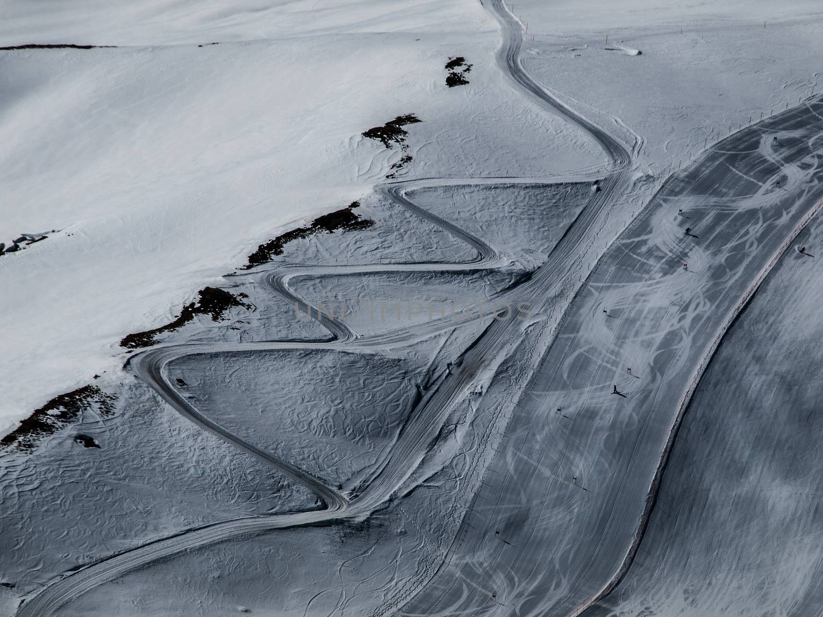 Ski slope in sunny day