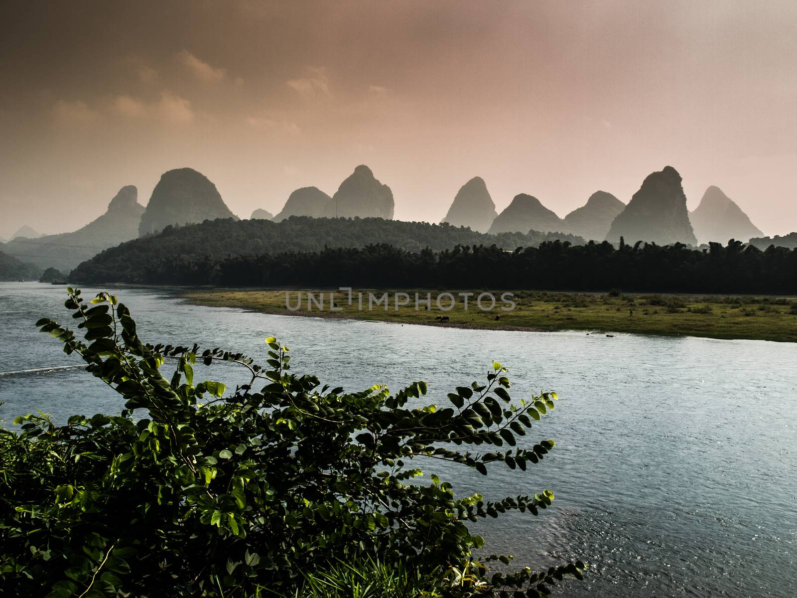 Li River in Yangshuo village by pyty