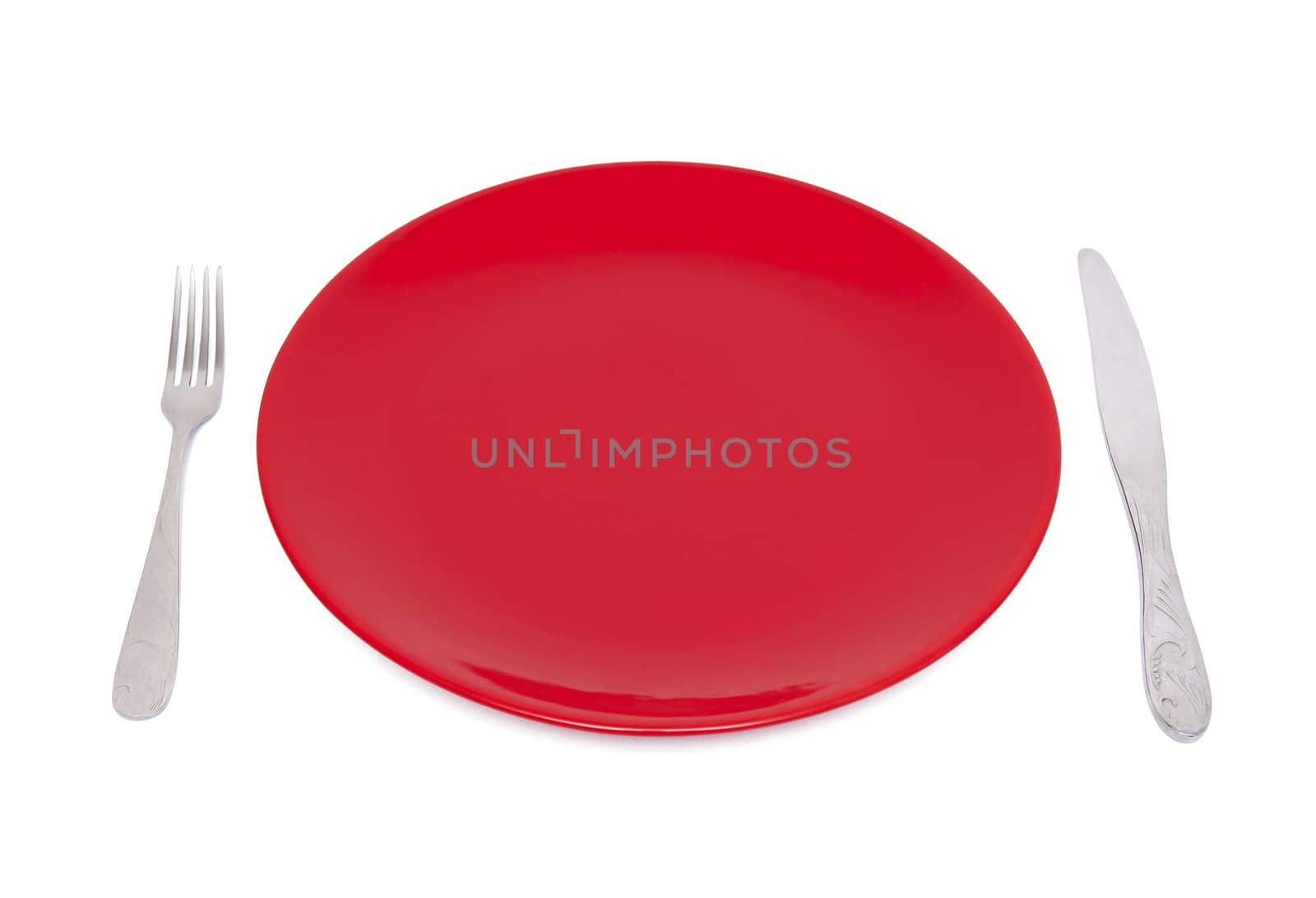 Red plate isolated on the white background