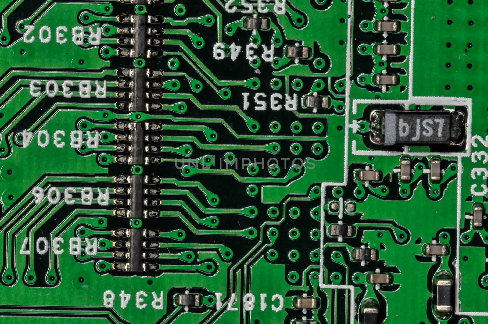 Printed Green Circuit Board With Electrical Components