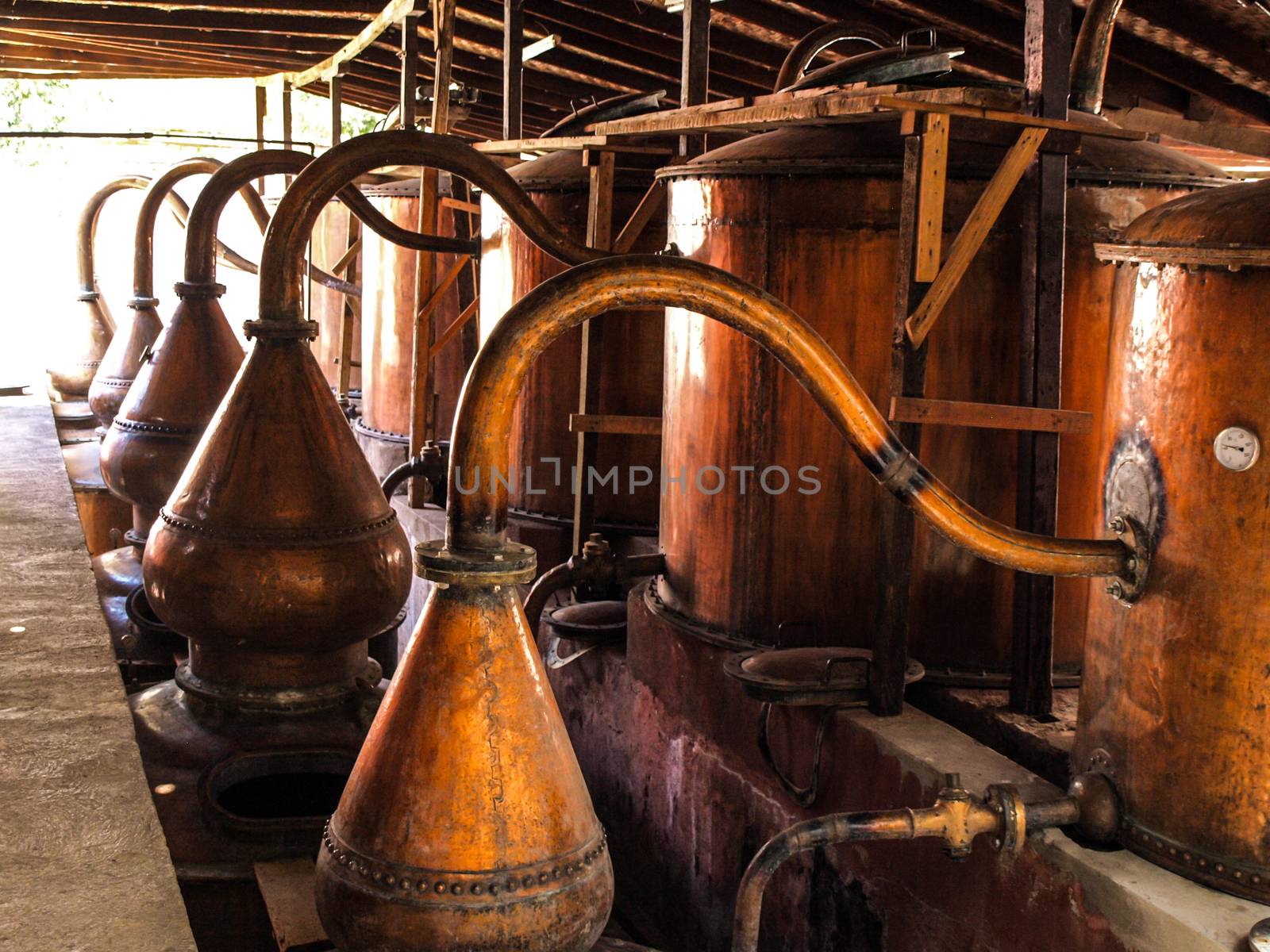 Copper pots in peruvian bodega by pyty