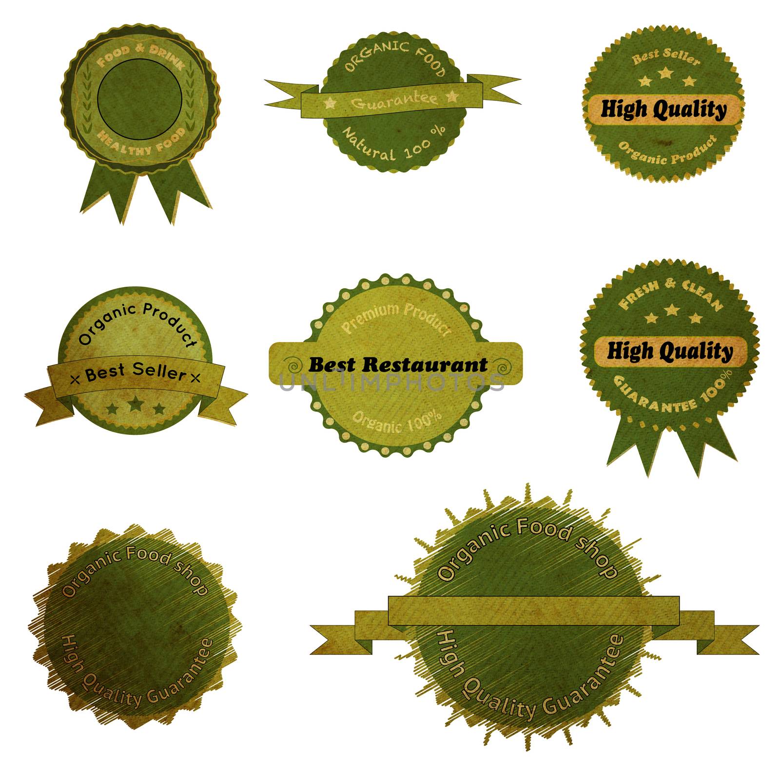 Collection of vintage retro grunge Eco and bio labels, badges with clipping path