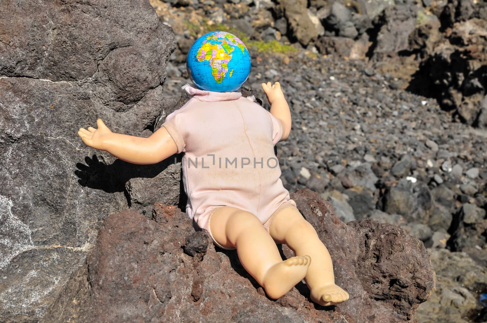 Vintage Old Doll with a Globe Earth Head