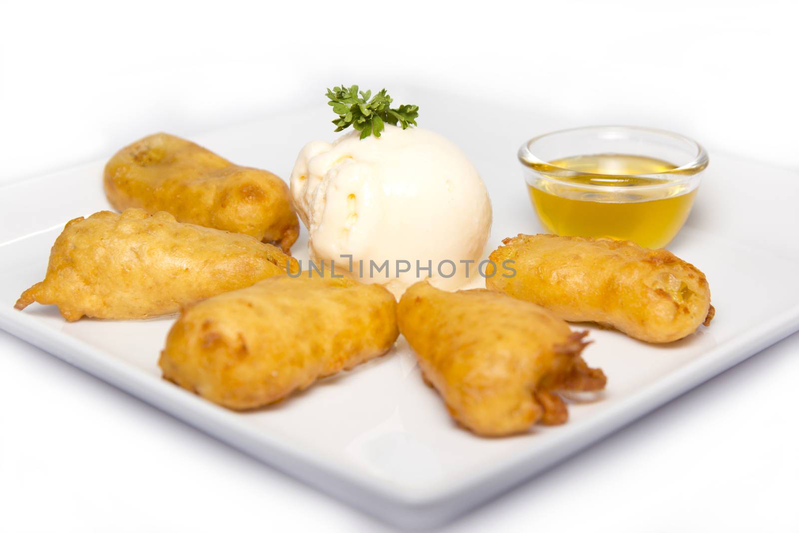 fried banana fritters with cie cream