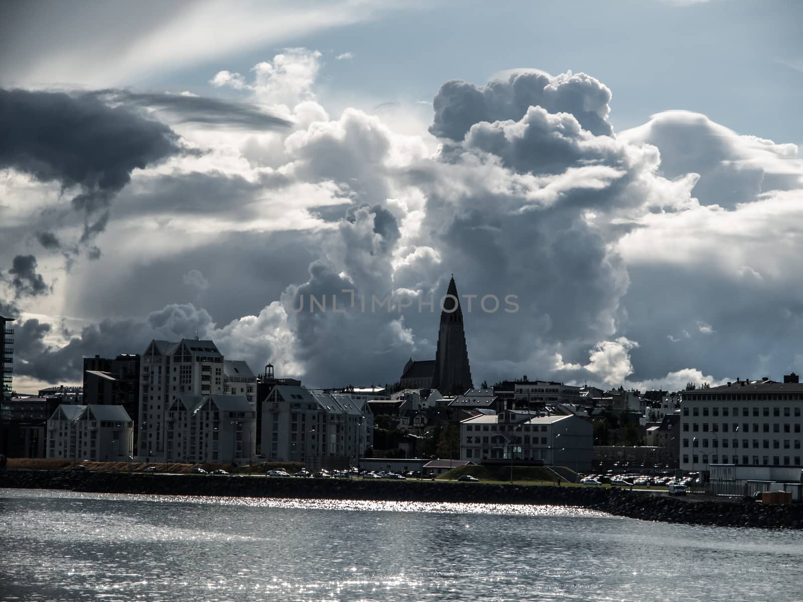 Dramatic view of Reykjavik before storm (Iceland)