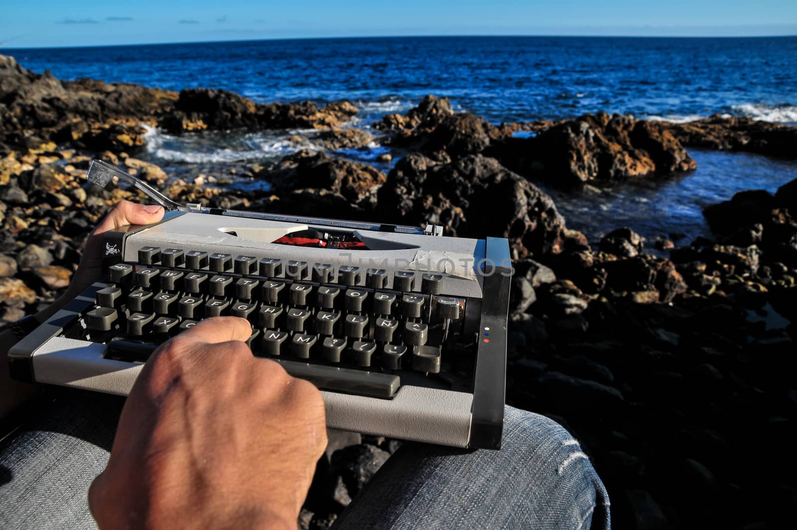 Old Ancient Vintage black and white Travel Typewriter