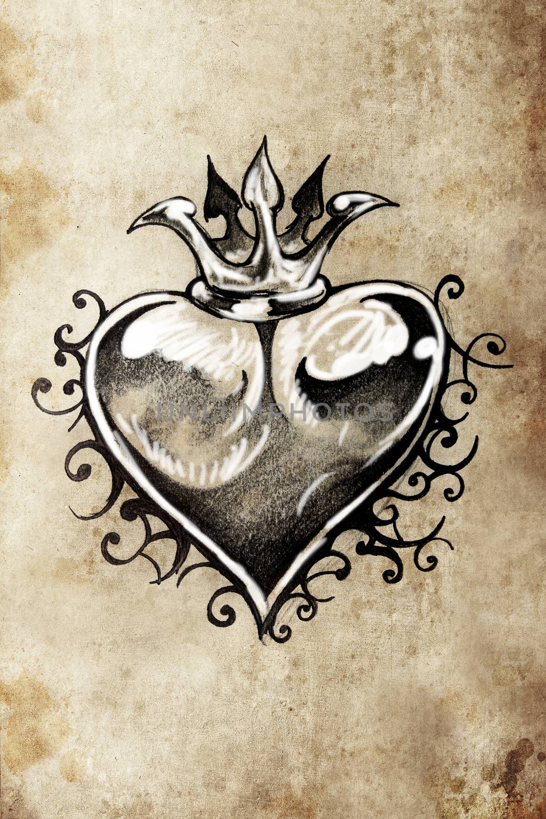 Heart, Tattoo sketch, handmade design over vintage paper by FernandoCortes