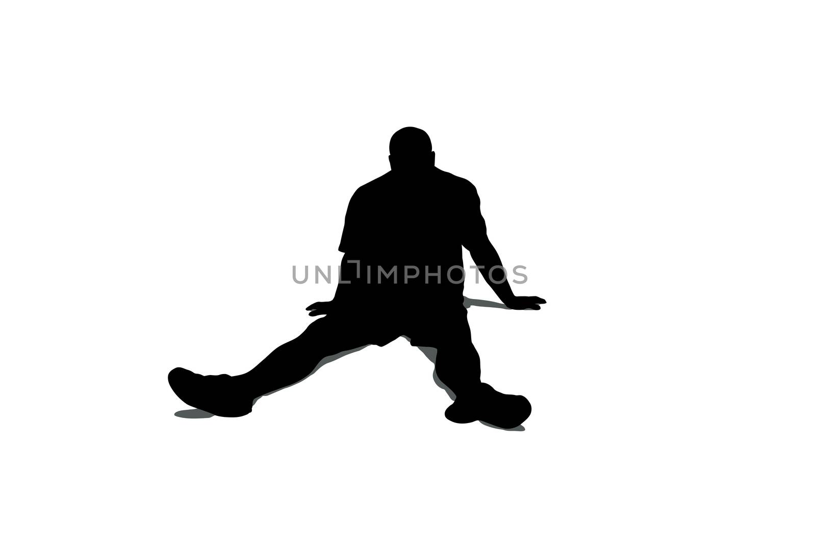 Silhouette of man sitting on the ground, isolated on white background.