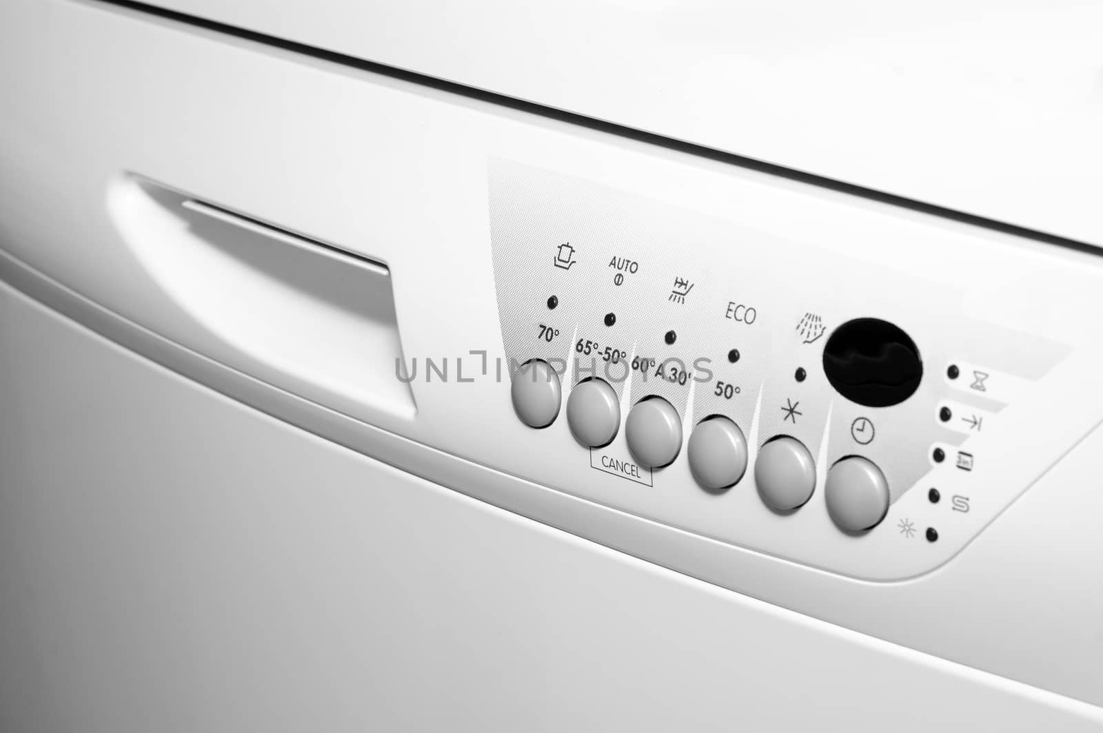washing machine control panel closeup, selective focus