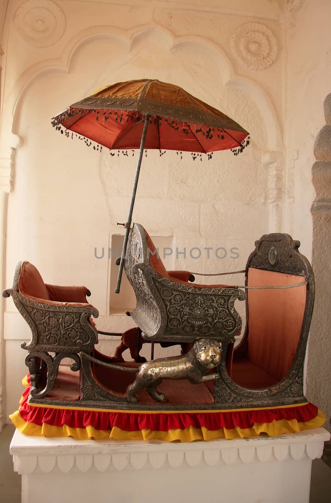 Palanquin on display at Mehrangarh Fort museum, Jodhpur, Rajasthan, India