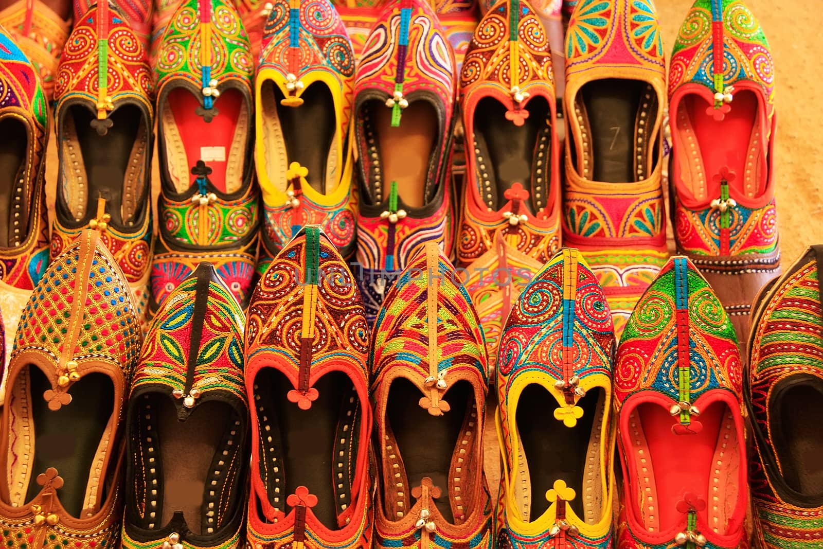 Display of colorful shoes, Mehrangarh Fort, Jodhpur, India by donya_nedomam