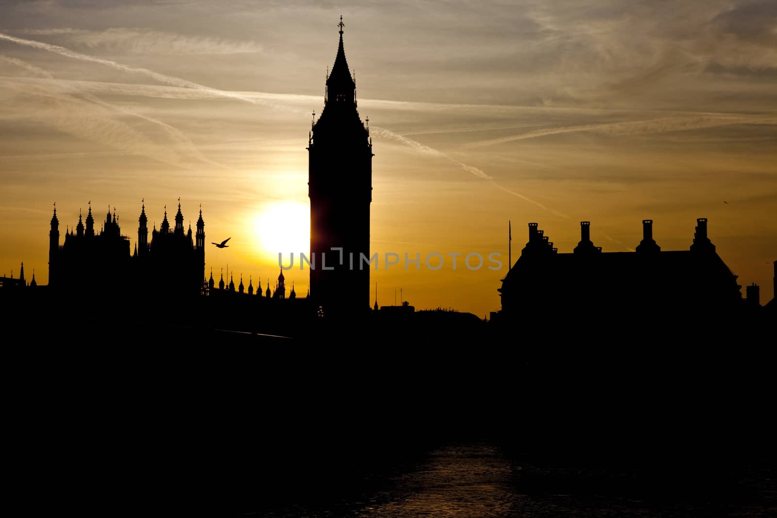 A view of Westminster in London at sunset.