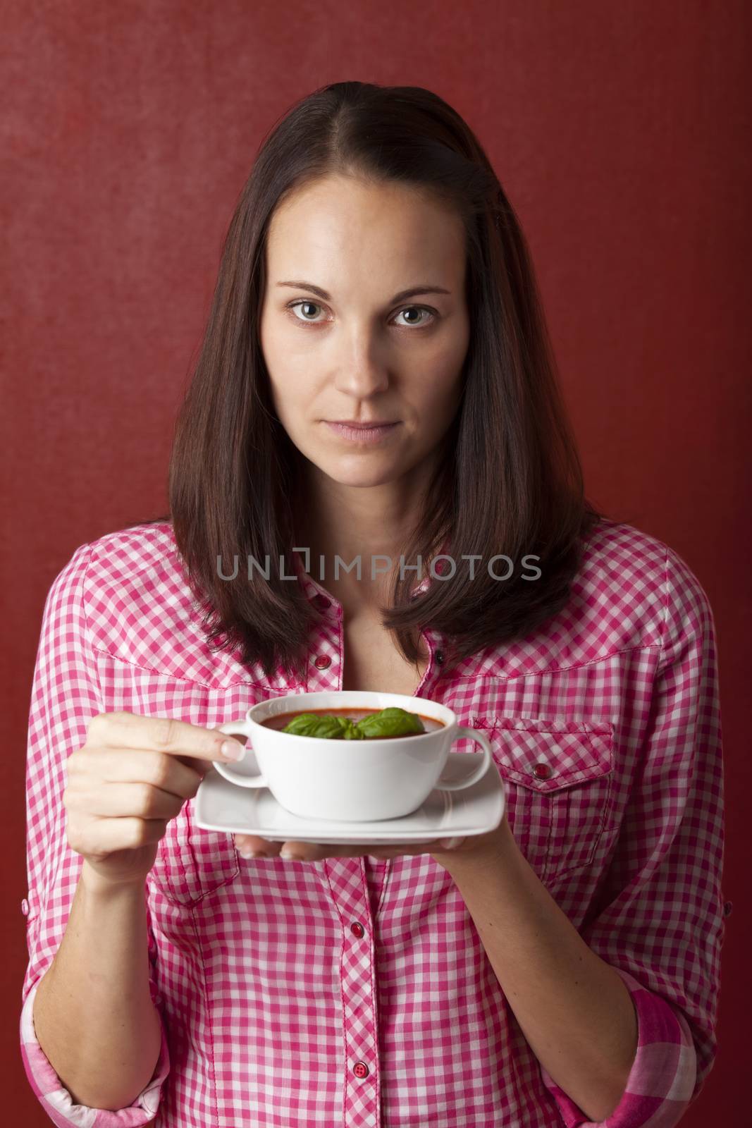 woman with tomato soup