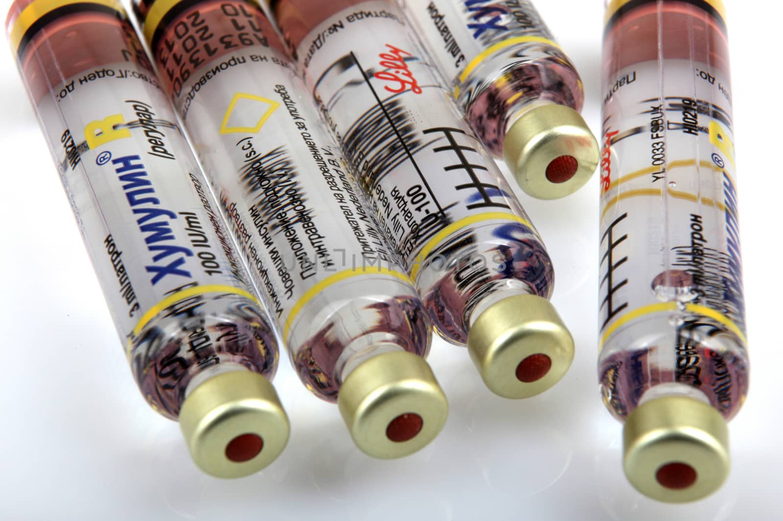 AYTOS, BULGARIA - MARCH 14, 2014: Insulin is a peptide hormone, produced by beta cells in the pancreas, and is central to regulating carbohydrate and fat metabolism in the body.