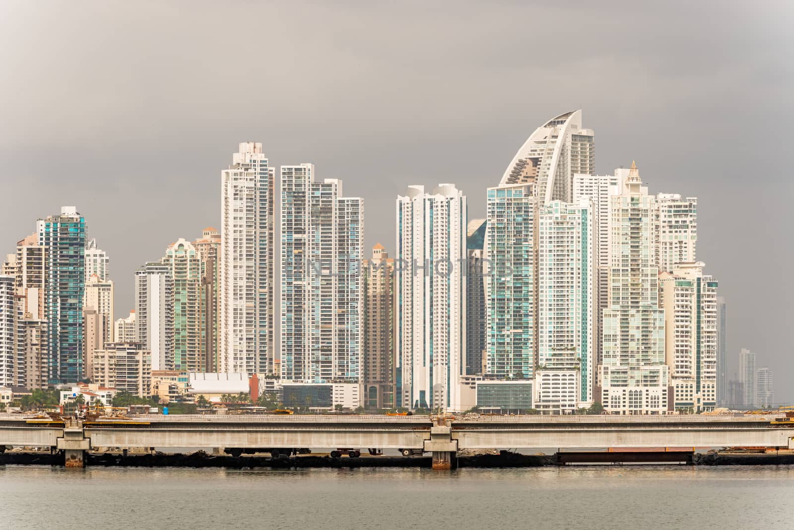 Panama City skyscrapers skyline on sunny day in January 2, 2014.